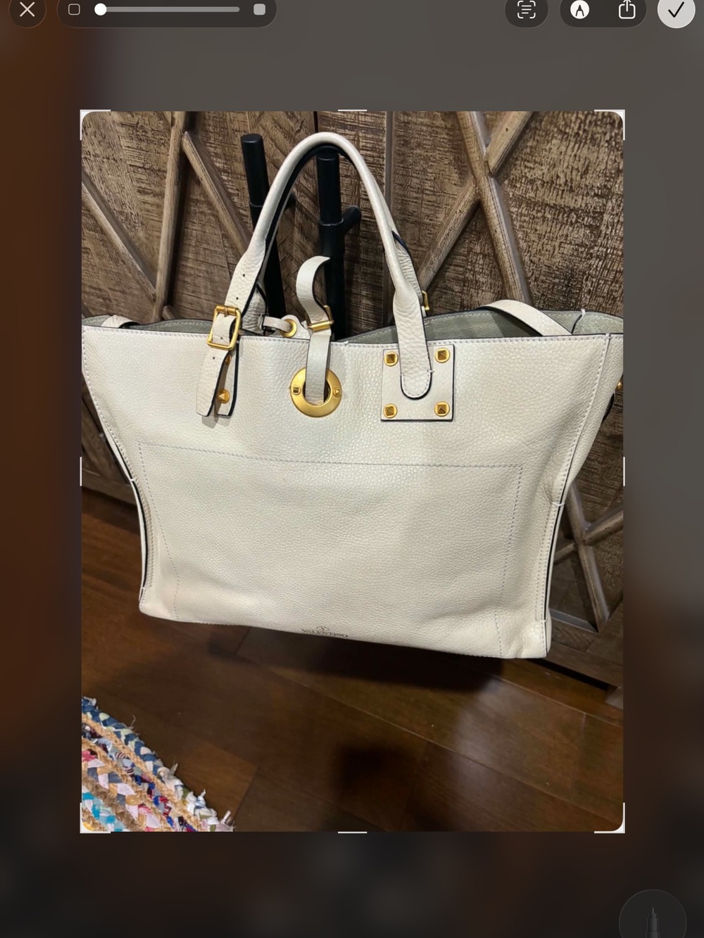 Valentino Cream Leather Laptop Tote with Gold Hardware